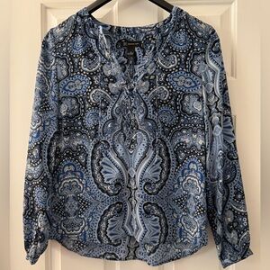 INC International Concepts Blue and Black Paisley Blouse Size 10